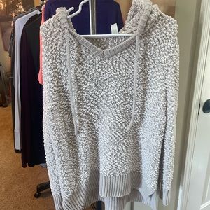 V-neck popcorn fabric hoodie